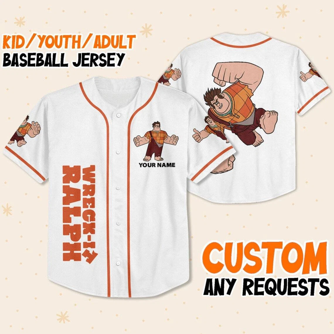 Custom Disney Wreck it Ralph Simple, Custom Disney Baseball Jersey