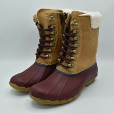 Sperry Womens Size 7 M Saltwater Tall Leather Cozy Tan Duck Boots