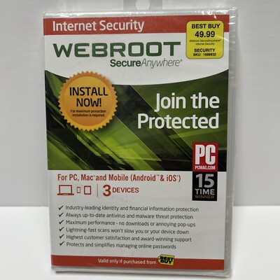 Webroot Secure Anywhere  Internet Security Plus  (3 Devices) Factory Sealed