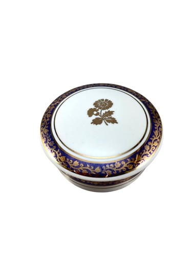 Trinket Box St. Regis Ltd. Brazil Porcelain Gold Floral Design Blue Accents VTG