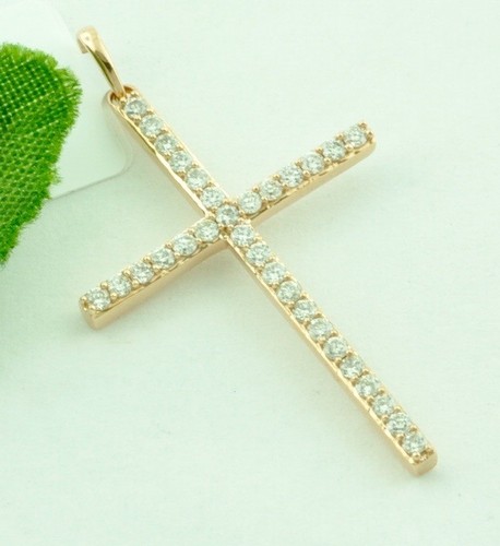 14k Solid Rose Gold 0.31 ct Natural Diamond Cross Pendant SI1 G made in USA