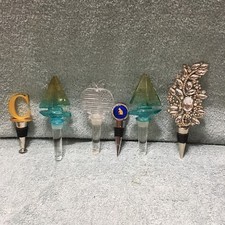 Liquor or Wine Bottle Stopper Lot of 6. Sailboat,Apple,Cat,Letter C,Fancy Jewels
