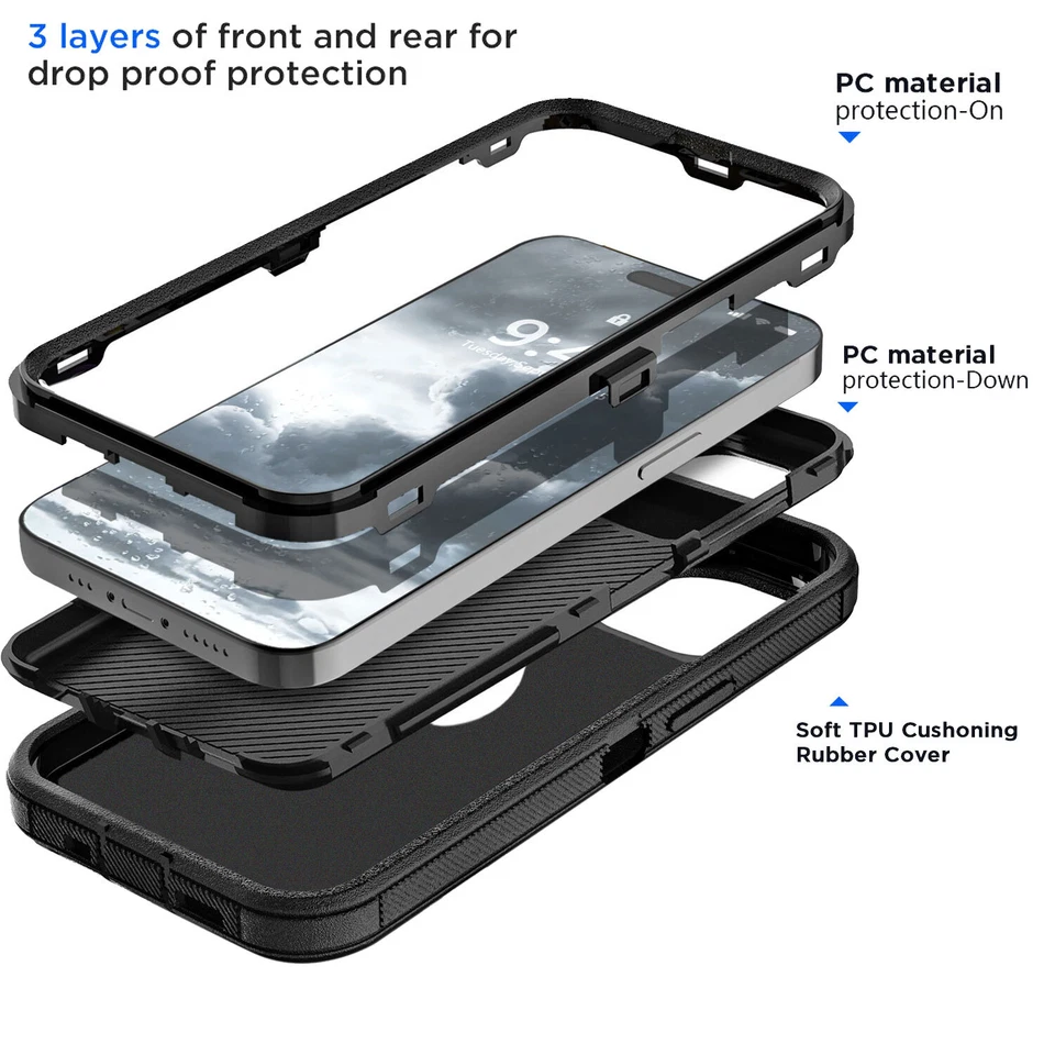 For iPhone 16 15 14 13 12 Pro Max 11 XR 8 Phone Case Heavy Duty Shockproof Cover - Image 3 of 4