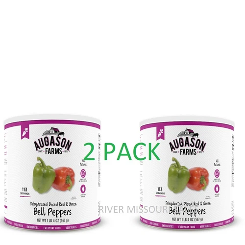 2 PACK Augason Farms Dehydrated Diced Red&Green Bell Peppers 1 lb 4 oz No.10 Can