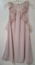 Free People Mini Dress Womens Size 8 Pink Chiffon Ruffle Trim Shift Sleeveless 