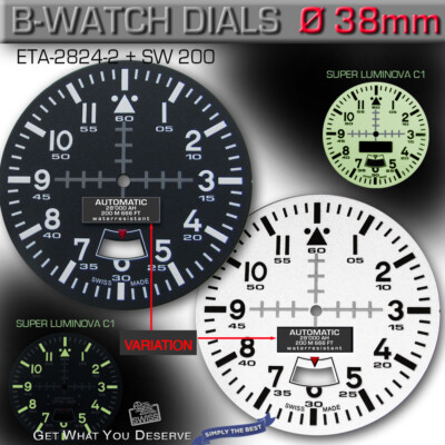 DIAL, MOVEMENT ETA 2824 + SW 200, Ø 38MM, B-WATCH, SUPER LUM. C1