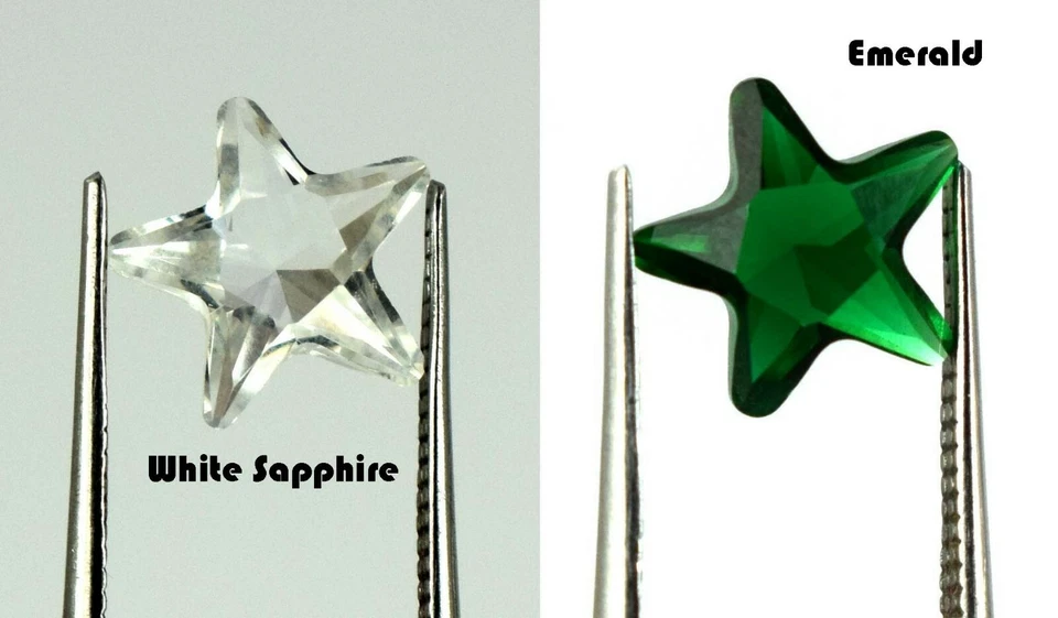 2.95 Karat Weiß Saphir & Smaragd Edelsteine Paar Natürlich Sternform - Bild 1 von 4