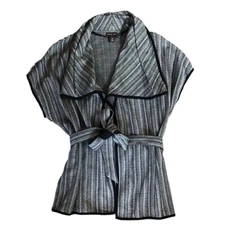 Dana Buchman Knit Black/White Belted Shawled Cape Women's M