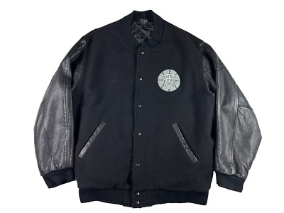 VTG Adidas Tracy McGrady Tmac Leather Wool Varsity Letterman Jacket Mens L Black