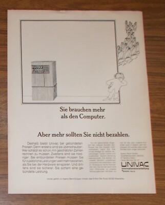 Rare Advertising SPERRY RAND UNIVAC - You Need More Than The Computer 1970