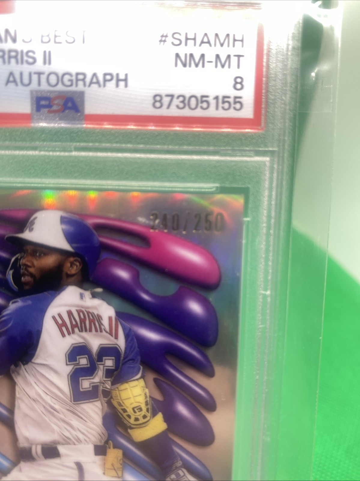 2023 Bowman's Best Shellacked Autographs Michael Harris II #SHA-MH /250 PSA 8 view 3