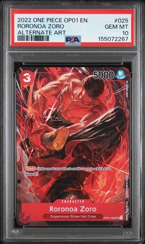 2022 ONE PIECE OP01-ROMANCE DAWN ALTERNATE ART #025 RORONOA ZORO PSA 10