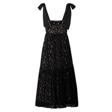 NWT Farm Rio Velvet Lace Bow Tie Strap Ribbon Tiered Sleeveless Maxi Dress Black