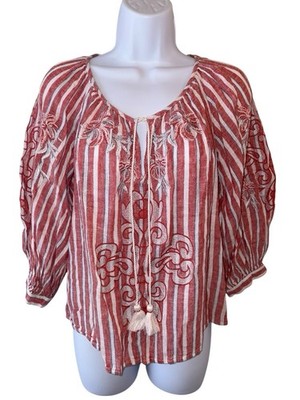 Anthropologie Akemi + Kin Top Womens Size Small Peasant Blouse Embroidered Linen