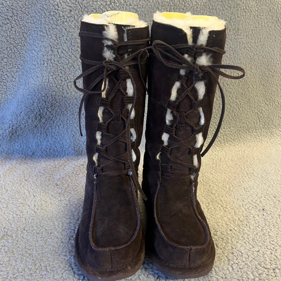 BEARPAW Botas Mujer 7 Marrón Gamuza Con Cordones Sherling Forradas Altas Invierno Acogedoras Foto 3 de 4