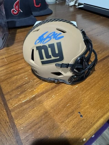 SAQUON BARKLEY Signed Giants SALUTE TO SERVICE Mini Helmet blue ink