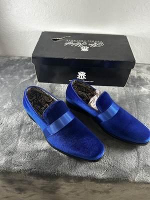 Mens Royal Blue Velvet Formal Dress Loafers Shoes Ribbon After Midnight Size 8