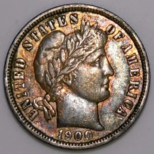 1900 Barber Dime 10c Better Grade XF k161