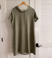 Calvin Klein Hooded Sweatshirt Dress Olive Green Short Sleeve XL Soft Casual