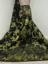 Green Black Metallic Brocade Organza Fabric 58” Width Sold By The Yard