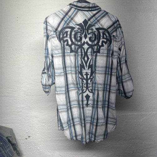 Helix Men’s Large White\Blue Long Sleeve Button Down Sleeve Straps - Picture 4 of 5