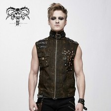 Devil Fashion Man Brown Do Old Style Gothic Punk Rock Vest Moto Outwear Tank Top