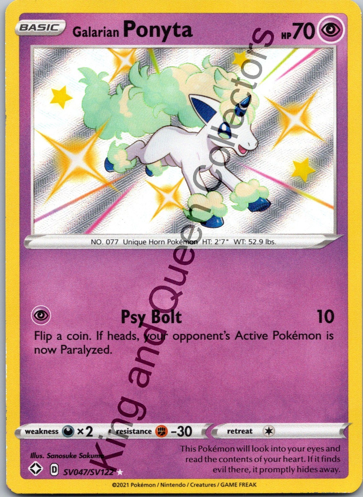 Galarian Ponyta Shiny Holo Rare Shining Fates: Shiny Vault SV047/SV122 NM