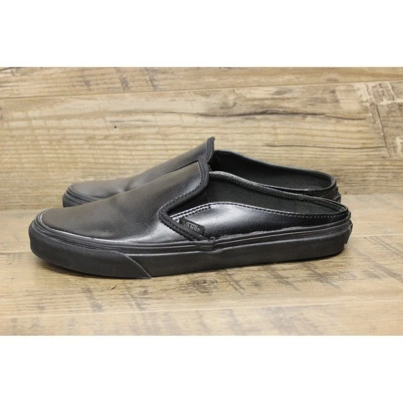 Vans Unisex Black Leather Classic Slip On Mules Size 7.5 - Image 2 of 4