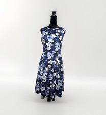 Talbots Fit & Flare Black Blue Floral Knee Length Sleeveless Dress Size 6
