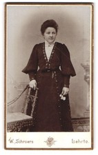 Photograph Wilh. Schroers, Lehrte, Sedanstr. 9, lady in black dress with tie 