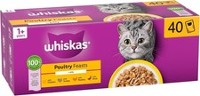 40 x 85g Whiskas 1+ Poultry Feasts Mixed Adult Wet Cat Food Pouches in Jelly 3.72 per kilo