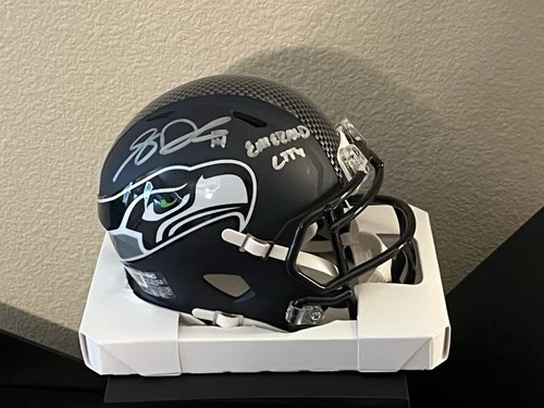 Sam Darnold Seahawks Signed Riddell Mini Helmet w/Emerald City Football Insc