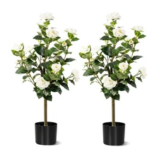 Artificial Camellia Tree 2 Pack, Artificial Plants Outdoor Faux Floral Plant ...