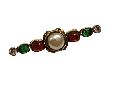 Authentic Vintage Chanel 1985 Gripoix Pearl, Red, Green & Crystal