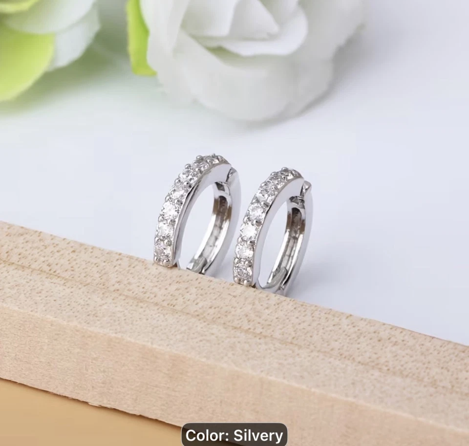 Silver Crystal Huggie Earrings Womens Sleeper Hoop Stud Cuff Hoop Earrings UK - Image 4 of 4