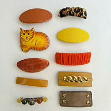 Vintage Lot Of 10 80s 90s Hair Barrettes Y2K Yellow Tan Cat Orage Leopard Safari