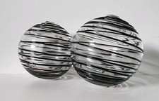 Pair Of Handblown 5" Glass Sphere Decorative Balls, Purple Swirl