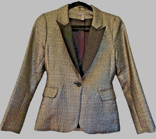 Aqua Elegant  Textured Metallic Gold Contrast Lapel Blazer Sz S