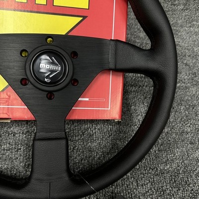 MOMO Veloce V1 350mm Leather Steering Wheel for JDM Racing 6-Bolt Black Horn