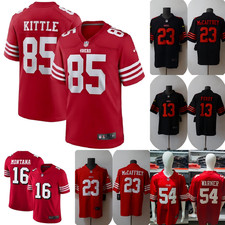 Men's 49ers 13, 23, 54, 16, 85 George Kittle Red/Black Stitched Jersey S-3XL