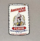 VINTAGE 12” AMERICAN MAID INDIAN FLOUR PORCELAIN SIGN GAS OIL TRUCK MOTORCYCLE