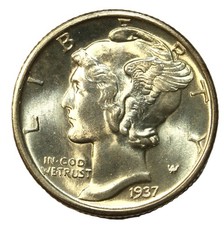 1937-D 10C FB Mercury Dime - Choice Gem Bu - SMH 1432