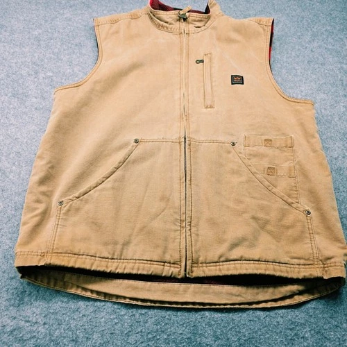 Walls Outdoor Goods Mens XL Canvas Work Vest Buffalo Plaid Fleece Lined Tan image 8