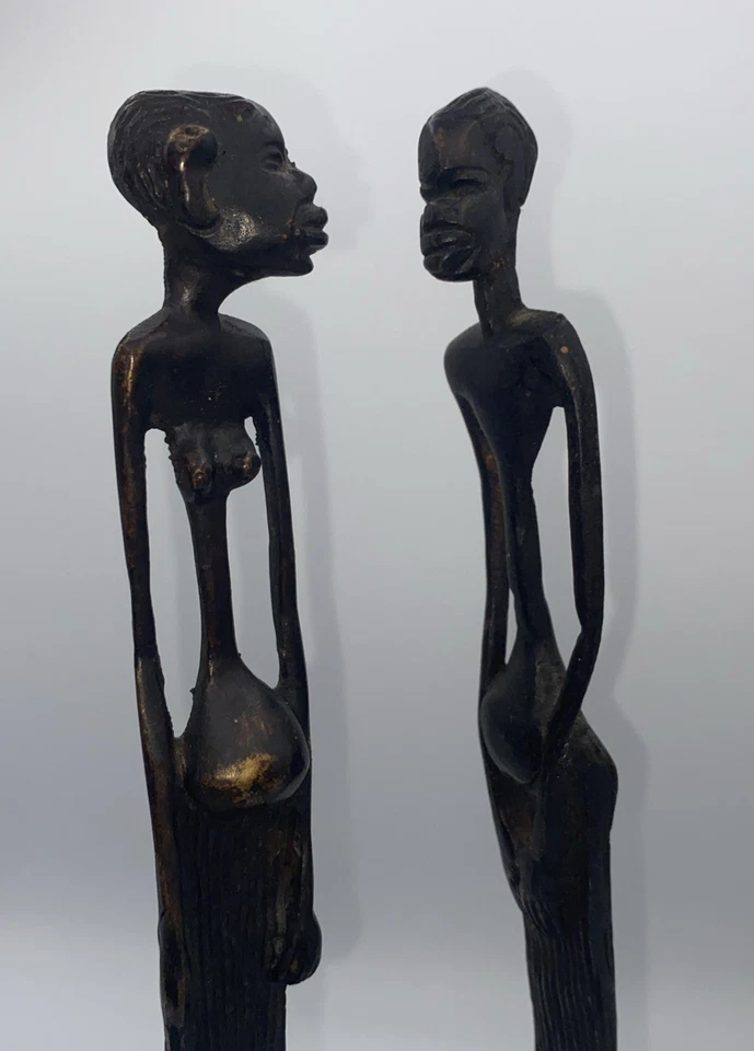 Juego de 2 Figuras Pareja Africana Latón Bronce Tribal Estatua Escultura Hombre Mujer Foto 3 de 4