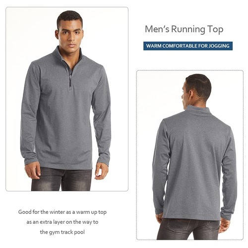 Men's Sport Shirts 1/4 Zip Long Sleeve Fleece Lined Gym Running Workout Pullover - Picture 40 of 48