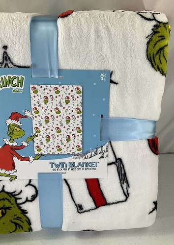 Dr. Suess The Grinch Who Stole Christmas Twin 60 x 90" White Throw Blanket - Picture 4 of 4