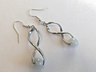 Light Green Natural Undyed Jade Twisted Silver Dangle Earrings, Brand New -1