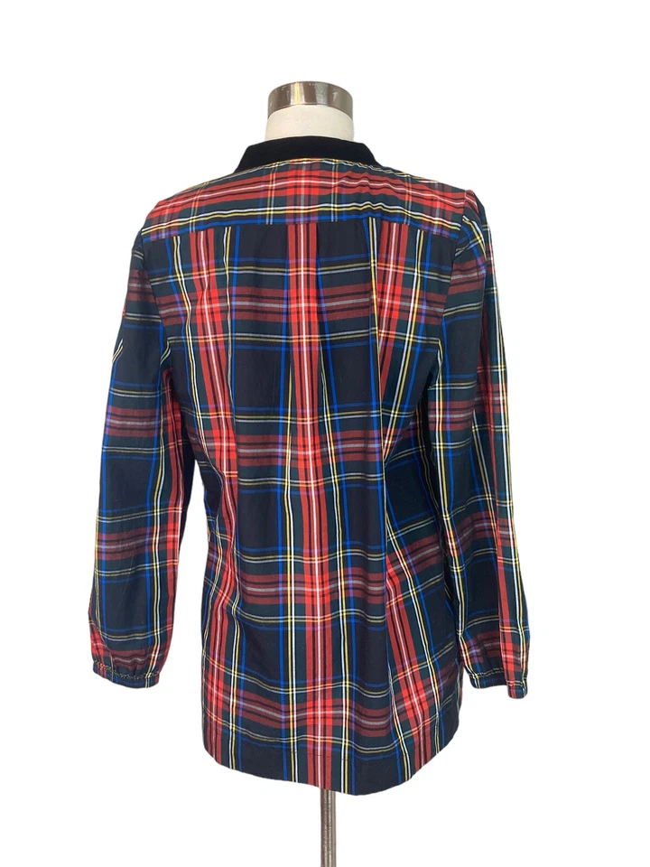 J Crew Tunic Top S Black Stewart Tartan Plaid Velvet-Trimmed V-Veck Holidays - Image 3 of 4