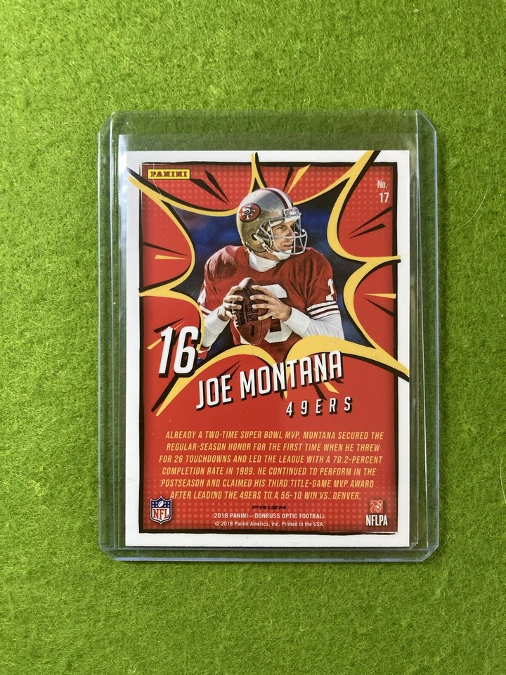 Tarjeta de velocidad Joe Montana LAZER PRIZM SF 49ers SSP 2018 Donruss Optic MVP SP Foto 2 de 4