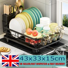 Dish Drainer with 360° Drip Tray Kitchen Sink Cutlery Draining Holder Plate Rack